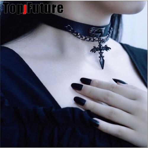 Harajuku Gothic lolita women girl JK sweet lolita cosplay and lovely dark black Choker short necklace cross heart maid choker