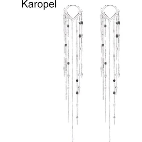 Karopel 925 Sterling Silver Shiny Long Tassel Chain Earring for Women Light Luxury Earline Heart Earbuckle Whole New Earrings