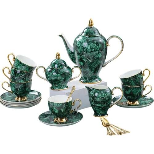 Ceramic Teapot Drinkware Green Gold Inlay Coffee Cup Europe Bone China Coffee Tea Mug Sugar Bowl Creamer Home Kitchen Coffeeware