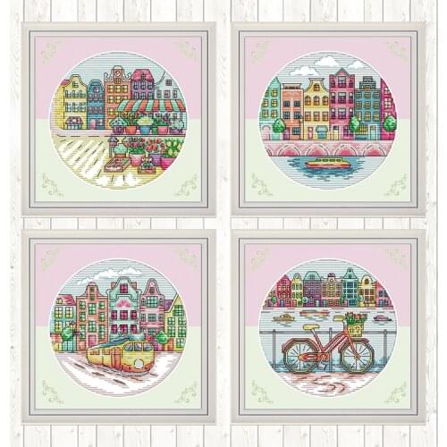 Cityscape Patterns Chinese Cross Stitch Kit Count Printed 14CT 11CT Aida Canvas for Embroidery Kit DIY Needlework Art Home Decor