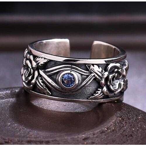 New Eye of Horus Silver Ring Mens Opening Adjustable Personality Retro Eye of God Ring Fashionable Mens Hip Hop Jewelry