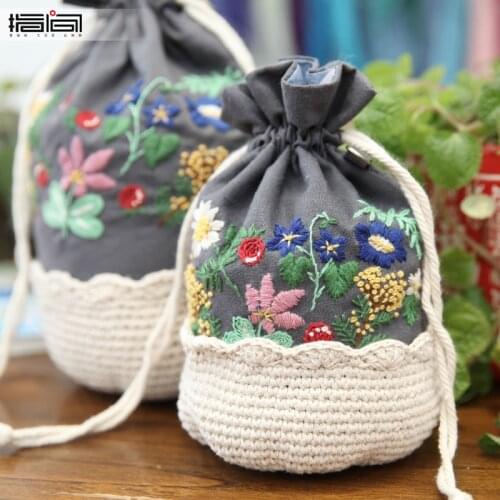 Women and girls go out coin purse home storage bag simple canvas bag embroidery diy handmade beginner embroidery bag