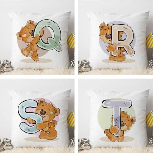 Cute Cartoon Animal Cushion Cover for Children Room Water Color Q-Z English Letter Print Pillow Case Soft Pillowcase 45x45cm