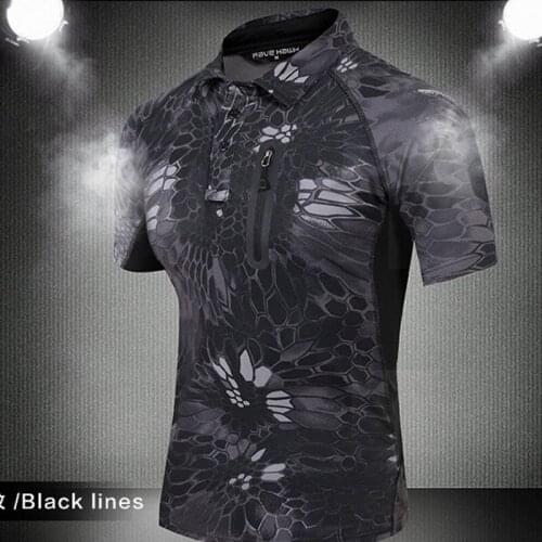 HOT 2020 Outdoor Summer Sport Short Sleeve Tactical camouflage Zipper Pocket quick-drying Camping Hiking Cargo T-shirt Men Tee