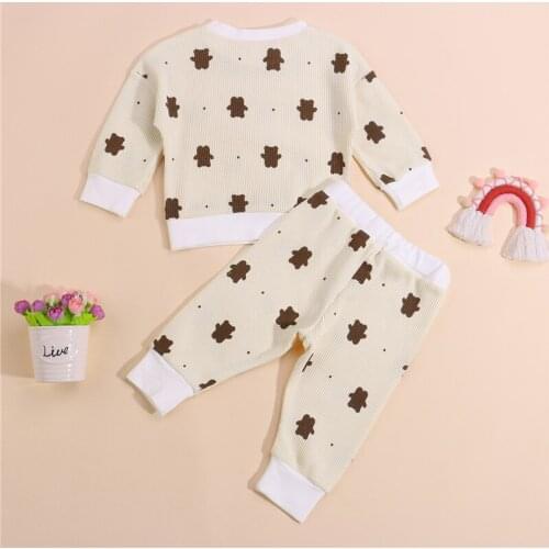Cute Newborn Set Cotton Block Outfits Clothing Baby Bear Print Long Sleeve Tops Trousers Casual Clothing Sets