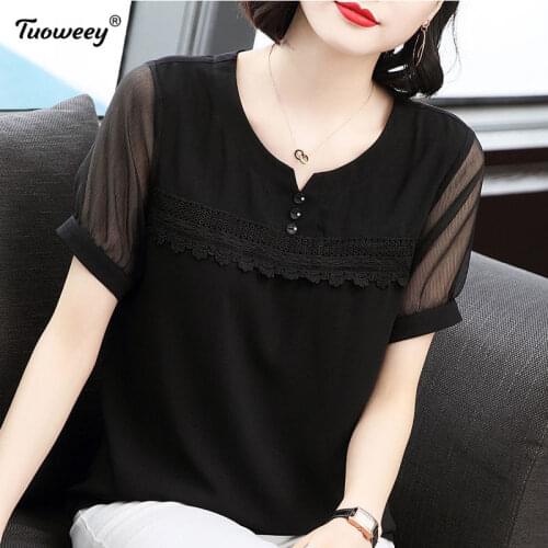 Fashion Woman Blouses 2021 black Chiffon Blouse Shirt Plus Size Women Tops short Sleeve Clothes Blouse Wome Shirts Blusas