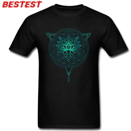 Men Tops Tees Mens Tshirt Guys T Shirts Cotton Clothes Lotus Flower of Life Mandala in Geometric Triangle T-shirts Drop Shipping