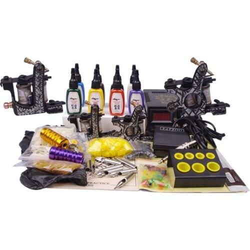 Tattoo machine set complete tattoo kits cosmetic makeup permanent gun tip needles grip kit for starter