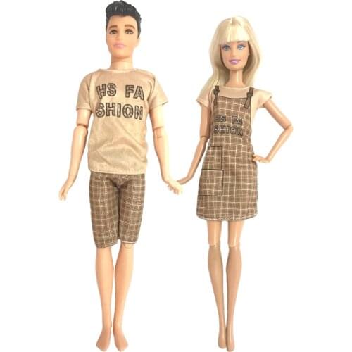 NK 2 Sets/Lot Fashion Doll Outfit for Barbie Doll Ken Doll Couple Daily Wear Shirt Brown Pants Clothes Accessories baby Toys