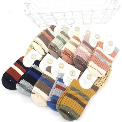 New 5 Pairs/set Spring&autumn Socks Thick Cotton Socks Boys&girls In The Tube Striped Color Cute Matching Socks In Rabbit Hair