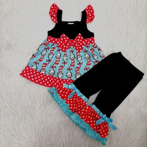 Toddler girl clothes tunic top and ruffle pants outfit girl sleeveless clothing set with bow