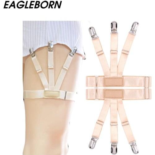 2pcs Mens Shirt Stays Garters Elastic Nylon Adjustable slip sexy Shirt Holders Crease-Resistance Belt Stirrup Style Suspenders