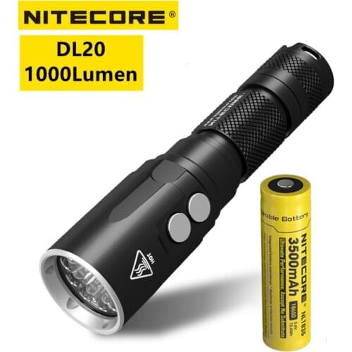 NITECORE DL20 Diving Light 100 Meters Submersible 1000Lumens White+Red Light Utilizes CREE XP-L HI V3 LED Underwater Flashlight