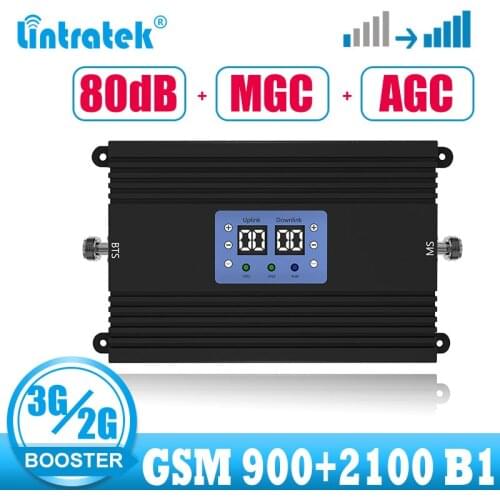 Lintratek 2G GSM 900 3G Signal Repeater Booster 3G WCDMA 2100 UMTS GSM Dual band Signal Booster Amplifier Wide Coverge 1000 sqm