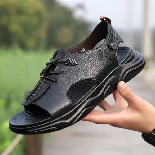 Mens Summer Sandals Genuine Leather Outdoor Leisure Non-Slip Beach Luxury Sandals Fashion Shoes Slippers Mens Sandals