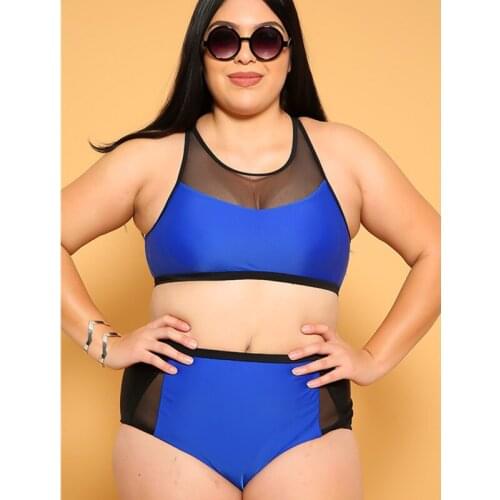 Blue Mesh Bikinis 2021 Woman Plus Size Swimwear Women Tankini Swimsuit Large Size Bikini Set High Waisted Womens Bathing Suits