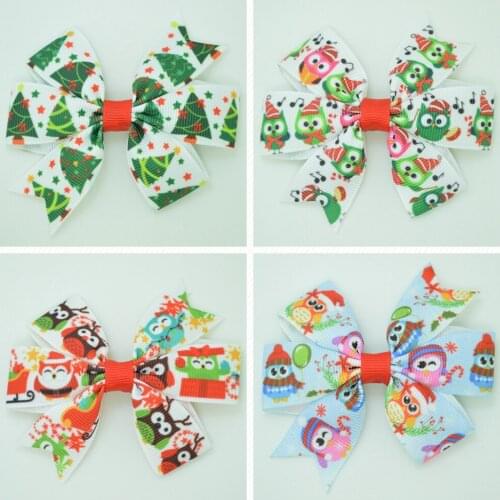 SUPWRF 3.1'' Christmas cute bow Girls Hair Bow With Clip Boutique Printed Ribbon headwear diy wholesale 20 PCS T0929