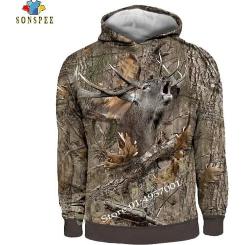 New Fashion Streetwear Hip Hop Hooded Sweatshirt Long Sleeve Men Women Casual Pullover Camo HUNTING ANIMALS Elk 3D Hoodies Hoody