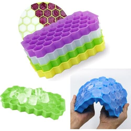 Honeycomb Ice cube Silicone Mold Tray with Lid Kitchen Reusable Stackable Making Ice Blocks Mould For Whiskey Cocktail Drinks