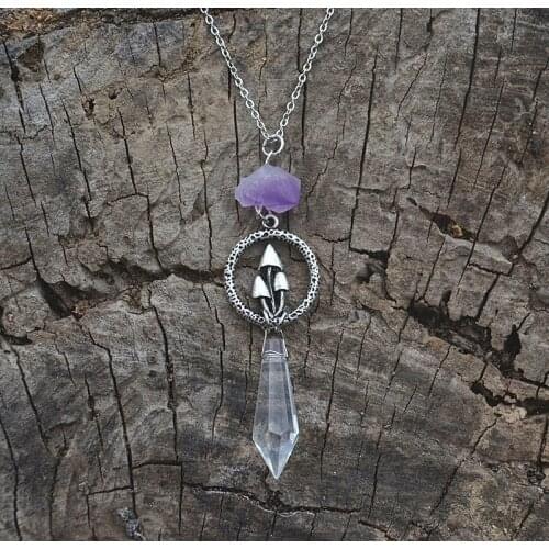 Witch Silver Mushroom Crystal Sparkly Amethyst Pendant Necklace Wiccan Craft