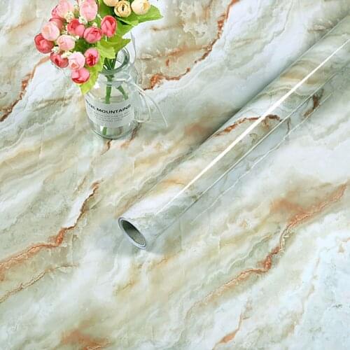 Waterproof Self Adhesive Oil-proof Marble PVC Bathroom Wallpaper Contact Paper Wall Stickers Kitchen Countertop Home Improvement