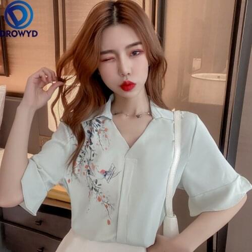 Women Spring Summer Style Chiffon Blouses Shirts Lady Casual Half Sleeve Turn-down Collar Long-sleeve Embroidery Blusas Tops
