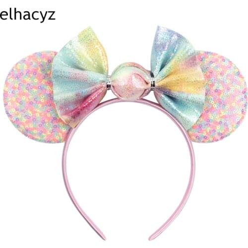 2021 New Candy Sequin Mouse Ears Hairband For Women Girls Macaroon Sequin Bow Ears Headband Kids Birthday Party Hair Accessories