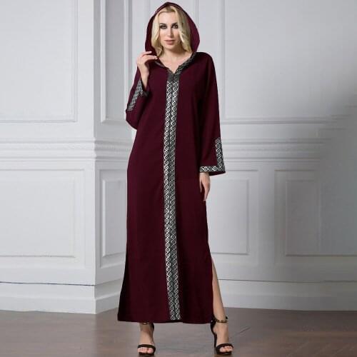 Abaya Dubai Arabian dress Turkey Muslim side slit hooded long dress, worship fashion robe Muslim dress