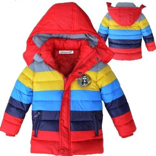 2020 Stripe Winter Down Coat Down Cotton Thicken Winter Clothes Hooded Coat snowsuit Toddler Infant Overcoat Zipper Jacket