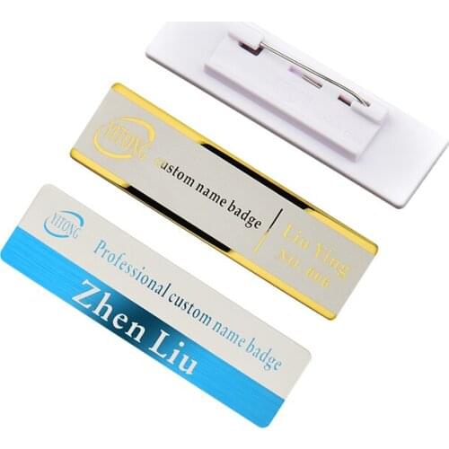 1pc 70X20mm Stainless Steel Business Name Tag ID Badge Holder Personalized Laser Engraved with pin backing for Staff