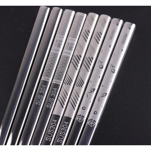 2 Pairs /lot 304 Stainless Steel laser engraver Square Sushi Chopstick Chinese Style palillos chinos Chop Sticks Tableware