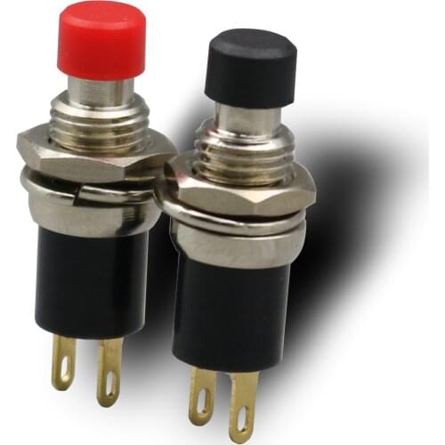 2Pcs PB05A 7mm Self-locking Maintained ON-OFF Round Mini Push Button Switch Black/Red