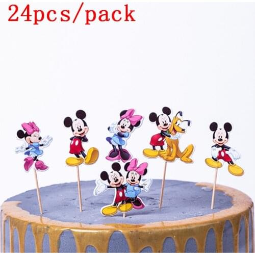 24Pcs/Pack Minnie Mouse Kids Birthday Decor Cartoon Toppers Candles Kids Girls Cake Bougie Accessories Party Supplies