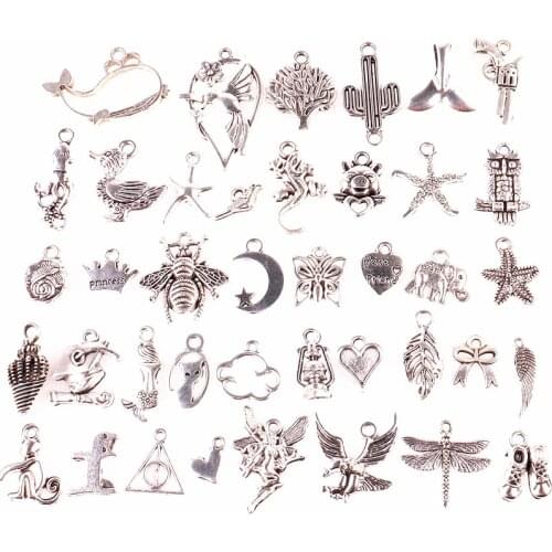40pcs/Lot Mix Animal Butterfly Heart Insect Bird Charms Finding Seashell Leaf Pendant Fit Women Bracelet Necklaces Jewelry