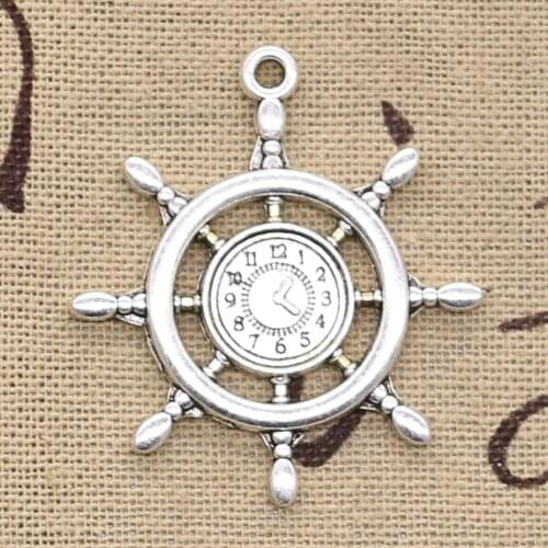 6pcs Charms Rudder Helm Anchor Ship Clock 40x35mm Antique Silver Color Pendants Making DIY Handmade Tibetan Silver Color Jewelry