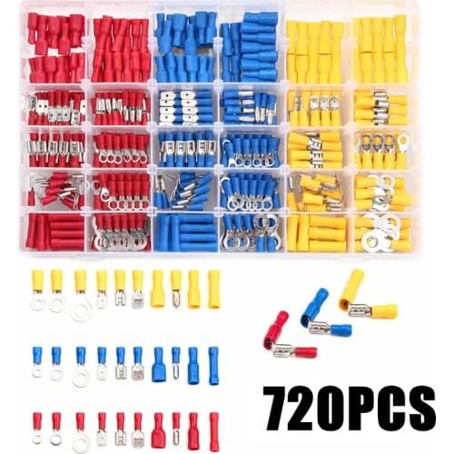 720/480/280Pcs Assorted Spade Terminals Insulated Cable Connector Electrical Wire Crimp Butt Ring Fork Set Ring Lugs Rolled Kit
