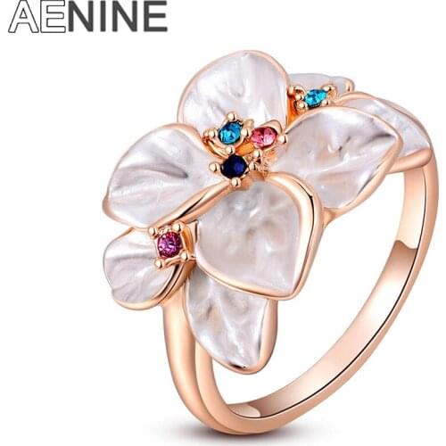 AENINE Exquisite Trendy Colorful Flower Ring with AAA Rhinestone Fashion Jewelry for Women Best Christmas Gift L2010228290