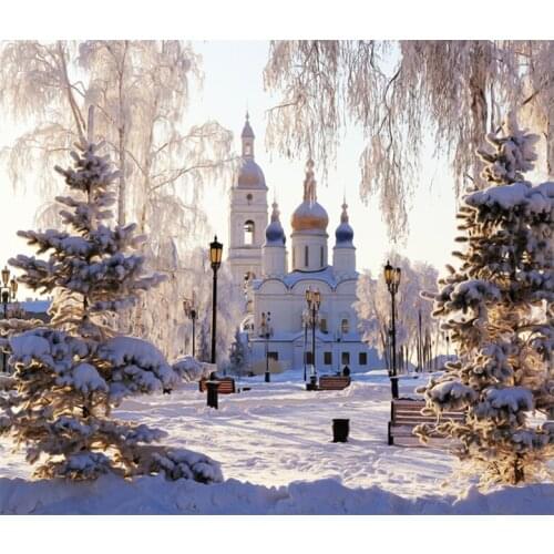 5D DIY Diamond Painting Snow Castle Embroidery Full Round Diamond Cross Stitch Kit Rhinestone Mosaic Painting Decor