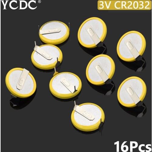 16PCS/LOT CR2032 2032 Button Cell Battery With 180 degrees soldering foot 3V Li-ion battery For Main Board Remote Control Game