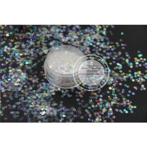 3 mm Iridescent white color Glitter paillette Stars shape spangles for Nail Art DIY supplies1pack=50g