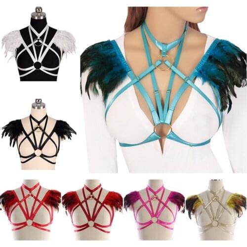 Feather Body Sexy Lingerie Bra Women Club Wear Bandage Womens Belt Gothic Clothes Stocking Garter Belt Harness Buttocks Bondage