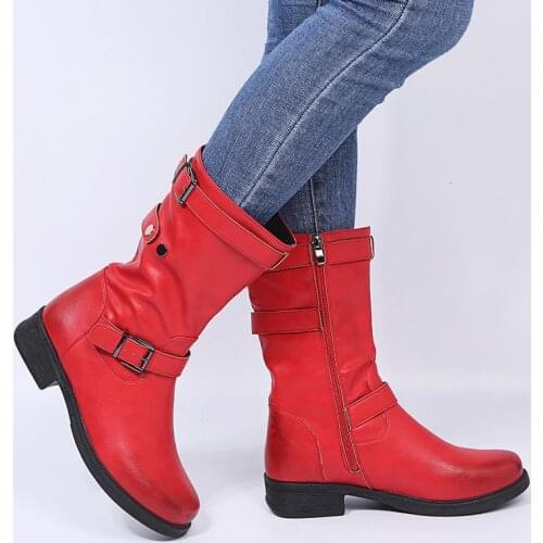 2021 New Autumn Winter Women Ankle Boots Female PU Leather Platform Low Heels Shoes Ladies Buckle Zip Solid Casual Footwear