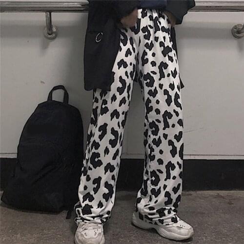 Cow Print Pants Women Korean Style Cow Print Wide Leg Pants Harajuku Trousers Summer Korean Clothes Streetwear Women