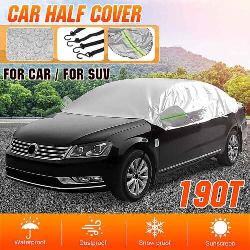 190T For Sedan SUV Half Body Car Cover Waterproof Anti UV Sunshade Protector Case Auto Dustproof Cover Silver For BMW/VW/Citroen