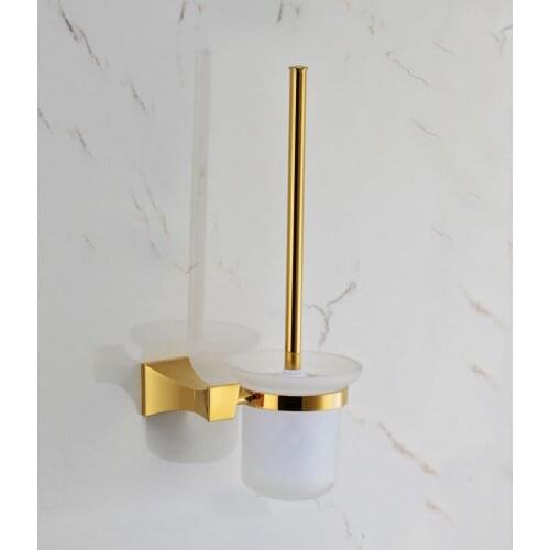 Toilet Brush Holder,Solid Brass Base in Gold finish with Frosted glass Cup,Bathroom Accessories GB002a