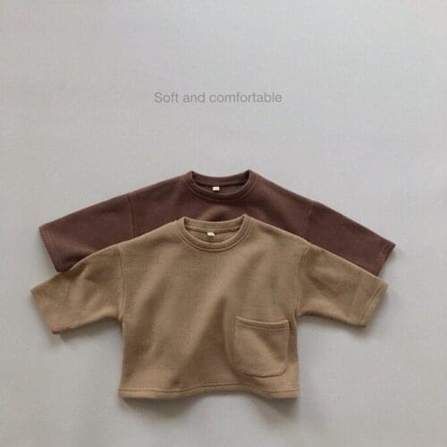 Childrens Clothing Autumn Winter Baby Boys Korean Style Tshirt Kids Solid Casual Long Sleeve Tshirt Boys Plus Velvet Pullovers