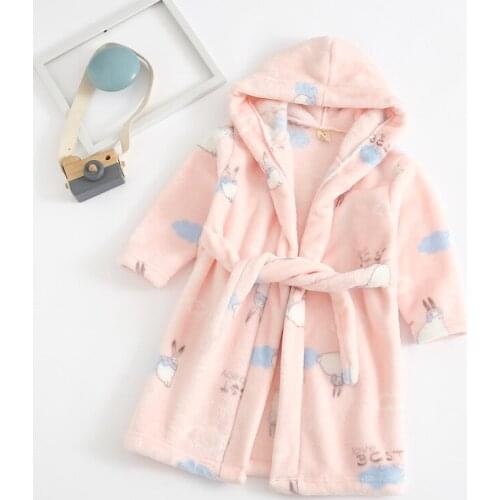 Toddler Kid Boys Girls Flannel Hooded Bathrobes Kids Rainbow Bath Robe Nightgown Pajamas Sleepwear Children Home Clothes