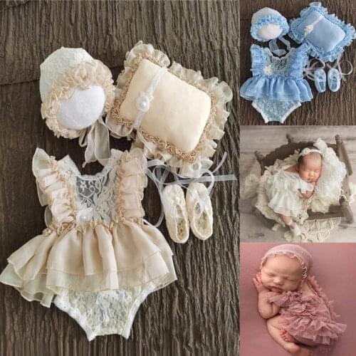 0-3Month Baby Newborn Photography Props Baby Hat Baby Girl Lace Romper Bodysuits Outfit Photography Clothing