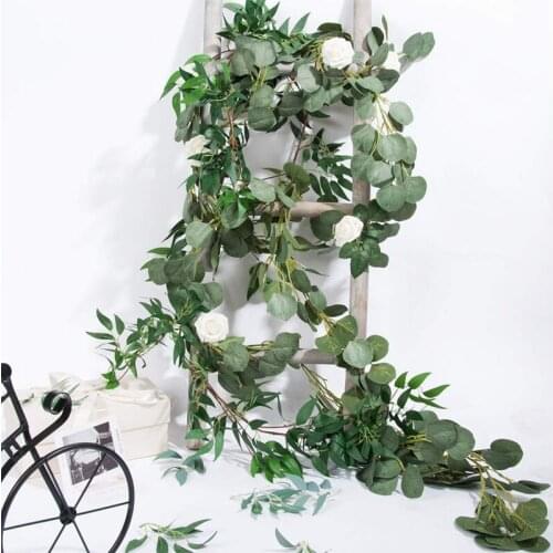 6.5-Foot Artificial Eucalyptus Garland and 6-Foot Willow Vine Branches Leaf Garland String Door Green Garland Indoor and Outdoor