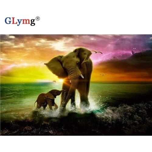 GLymg Needlework Diy Diamond Painting Cross Stitch Mother Elephant Animal Picture Diamond Embroidery Full Square Drill Wall Arts